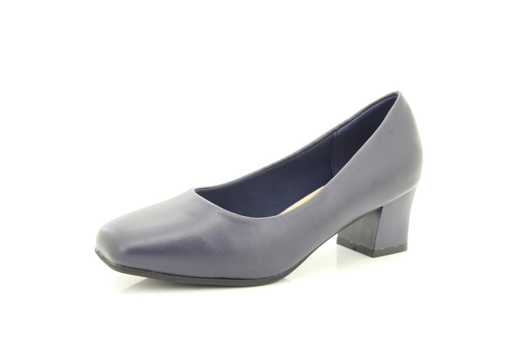 Comfort Plus Karly Ladies Wide Fitting Slip On Block Heel Court Shoes Navy