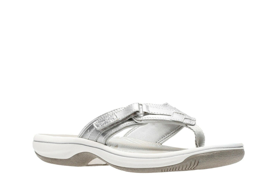 Clarks Brinkley Sea Ladies Adjustable Toe Post Flip Flop Sandals Silver