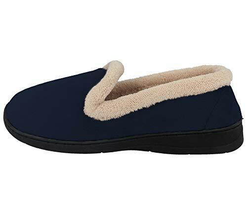 Jo & Joe Cashmere Ladies Light Weight Soft Velour Warm Lined Fleece Trim Hard Sole Slippers Navy Blue