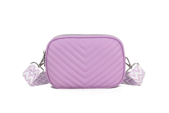 Long & Son Ladies Triple Zip Handbag Crossbody Adjustable Fabric Strap Purple