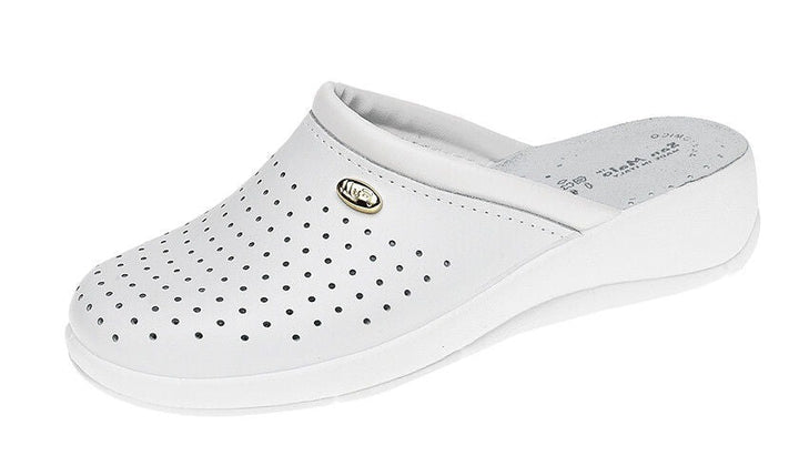 DEK L128 Ladies Coated Leather Clogs Nursing/Kitchen SLIP ON Mules White