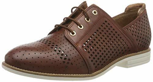 Tamaris 23212 Ladies Cognac Leather Lace Up Brogue Shoes Lightweight Perforated Design