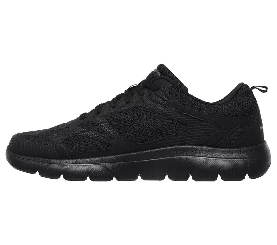 Skechers South Rim Mens Black Textile/ Leather Lace Up Lightweight Sport Trainers