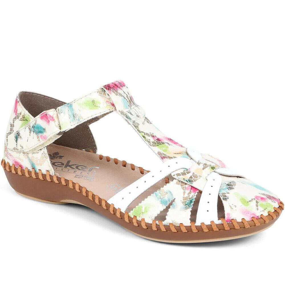 Rieker M1650 Ladies  Reptile Touch Fasten Closed Toe Sandals White Multi