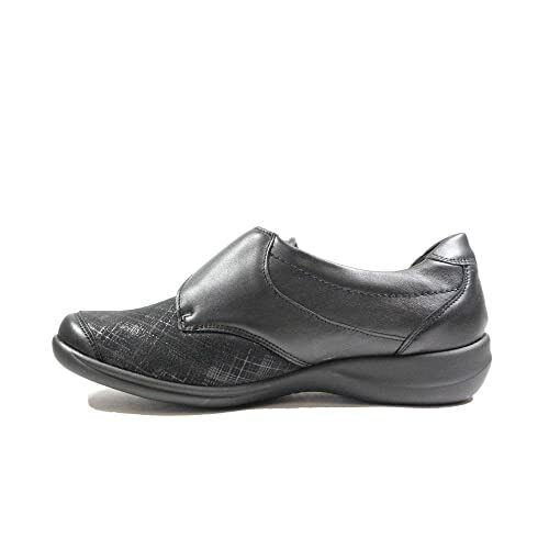 Waldlaufer Millu M5430 Womens WIDE EEE/EEEE Black Leather/Lycra Touch Fasten Shoes