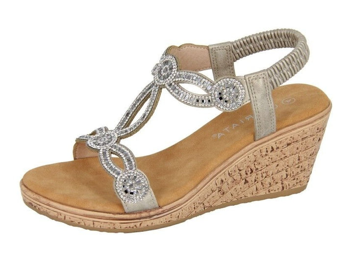 Cipriata L524FS Women Elasticated Back Diamante Wedge Cushioned Sandals Pewter