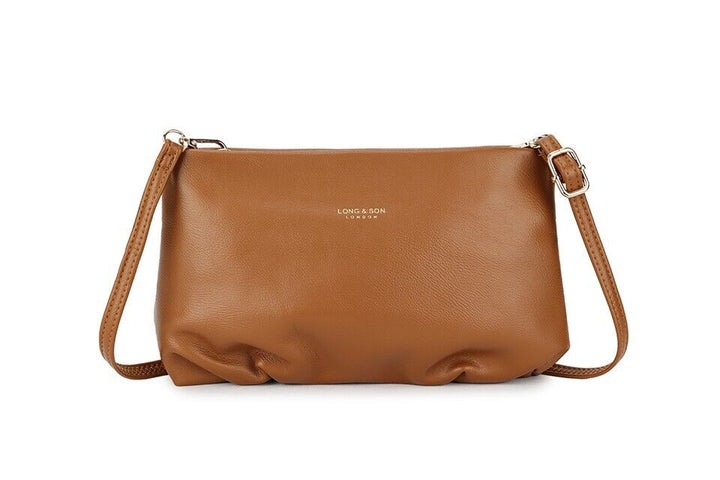 Long & Son London Ladies Soft Clutch Handbag With Detachable Adjustable Strap Tan