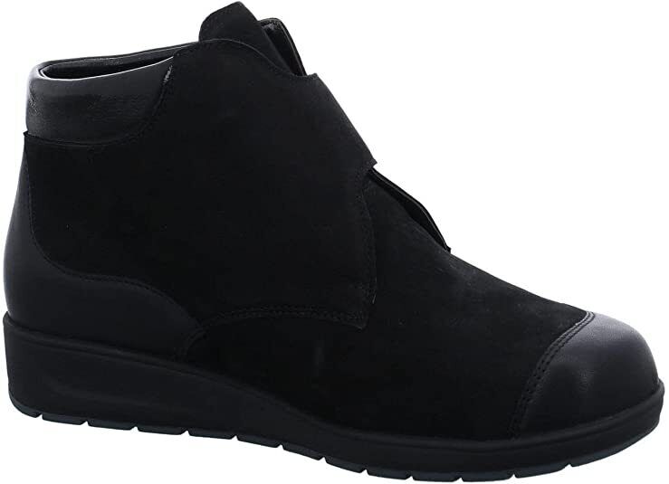 Waldlaufer Mimi 812815 Ladies Extra Wide Fitting Black Softee Leather Nubuck Diamante Strap Boots