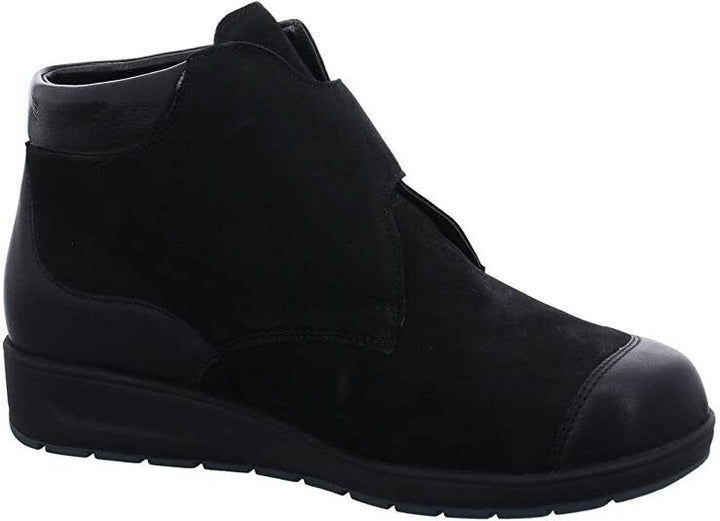 Waldlaufer Mimi 812815 Ladies Extra Wide Fitting Black Softee Leather Nubuck Diamante Strap Boots