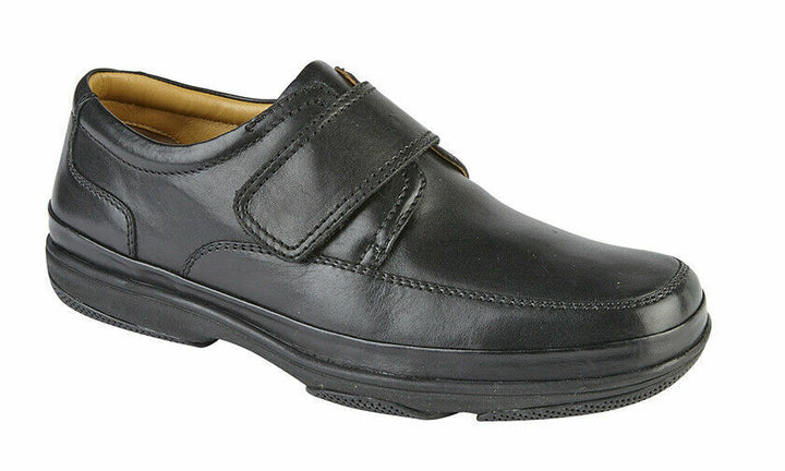 Roamers M037A Mens Black Leather WIDE FIT Touch Fasten Lightweight Shoes Swift Turn