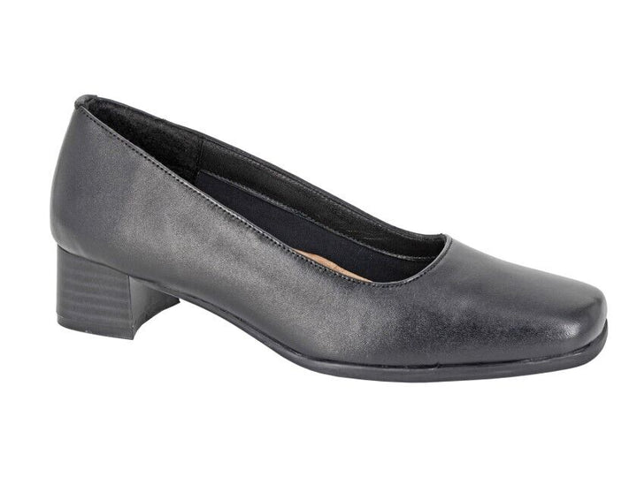 Mod Comfys Tara Ladies L989 Leather Low Block Heel Court Shoes 2 TO 10 Black