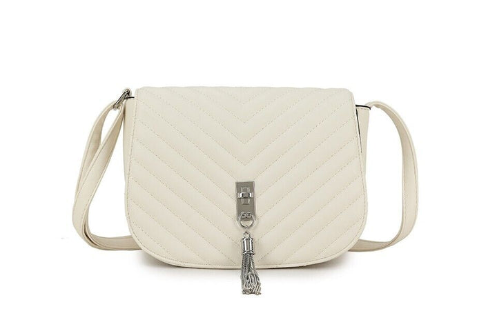 Long & Son Ladies Handbag Crossbody With Flap Adjustable Strap Tassel Cream