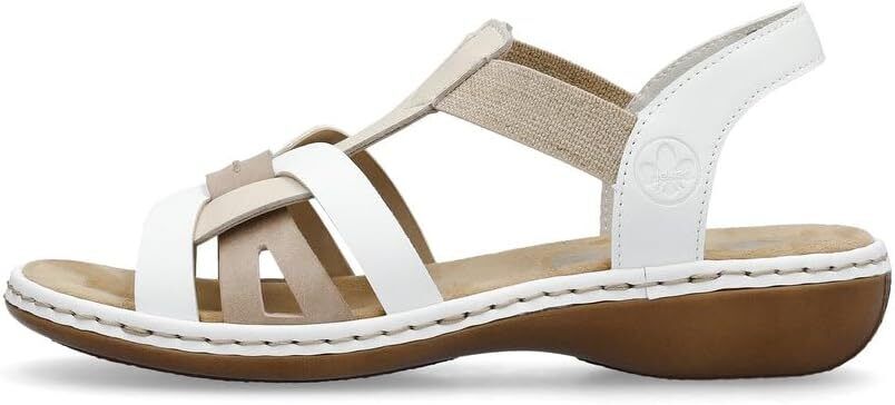 Rieker 65918 Ladies Low Wedge Elasticated Slingback Sandals White/Beige/Cream