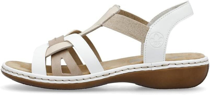 Rieker 65918 Ladies Low Wedge Elasticated Slingback Sandals White/Beige/Cream