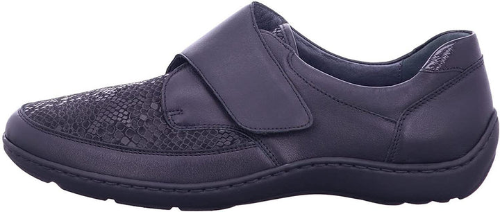 Waldlaufer Henni 496H31 Ladies Wide Dual Fit Leather/Textile Touch Fasten Stretch Shoe Black