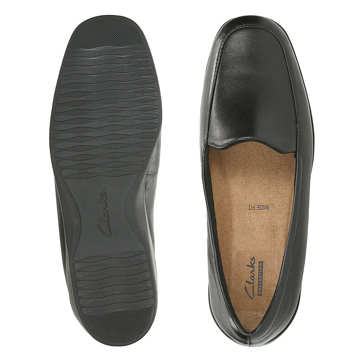 Clarks Georgia WIDE E FIT Ladies Black Leather Loafers Moccasin Slip On Shoes