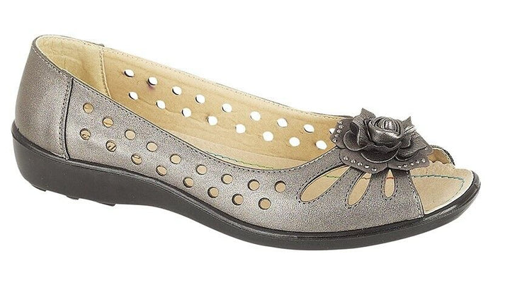 Boulevard L515 Ladies Punched Flower Open Peep Toe Summer Casual Sandals Pewter