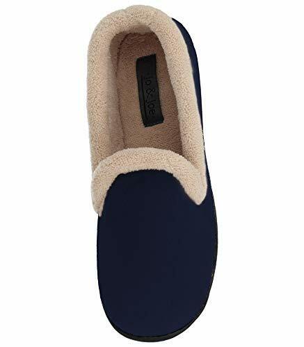 Jo & Joe Cashmere Ladies Light Weight Soft Velour Warm Lined Fleece Trim Hard Sole Slippers Navy Blue