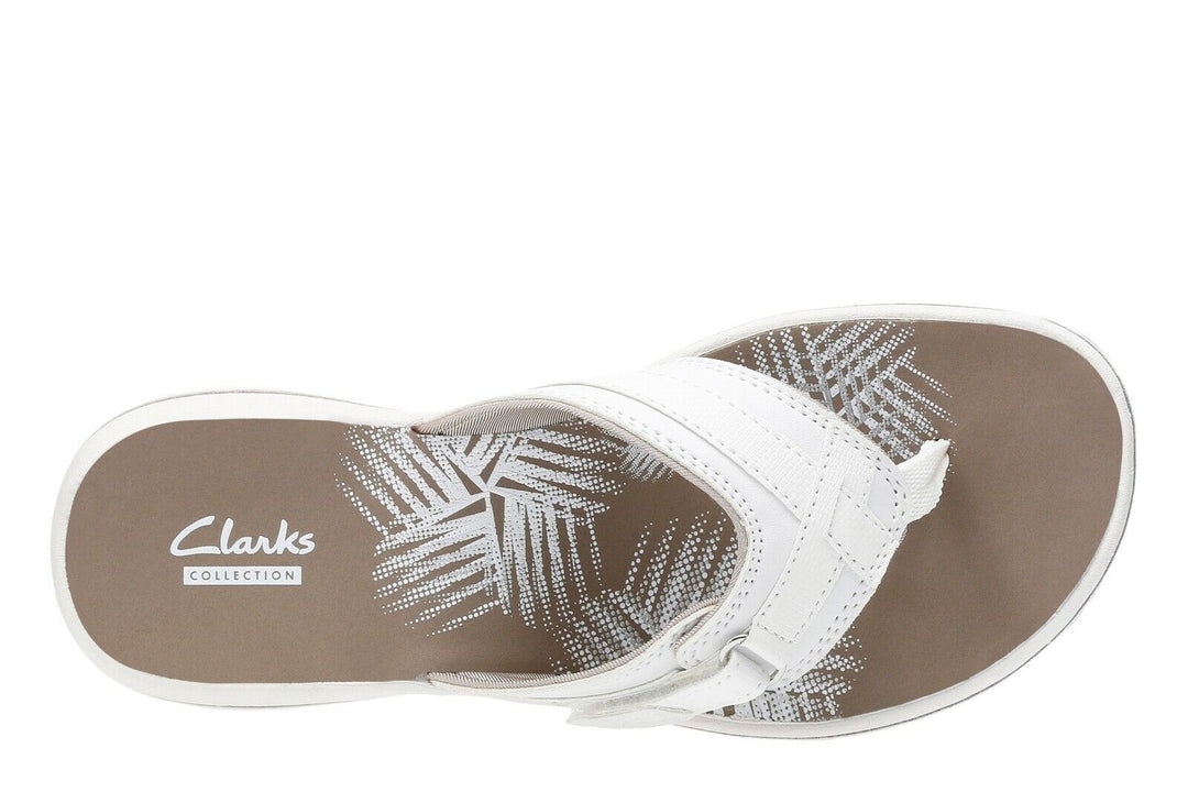 Clarks Brinkley Sea Ladies Adjustable Toe Post Flip Flop Sandals White