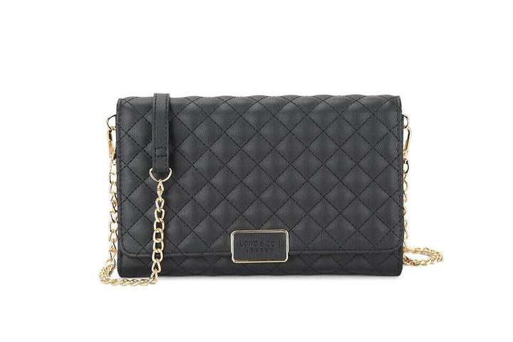 Long & Son Quilted Clutch Crossbody Handbag Strap Chain Card Pockets Black