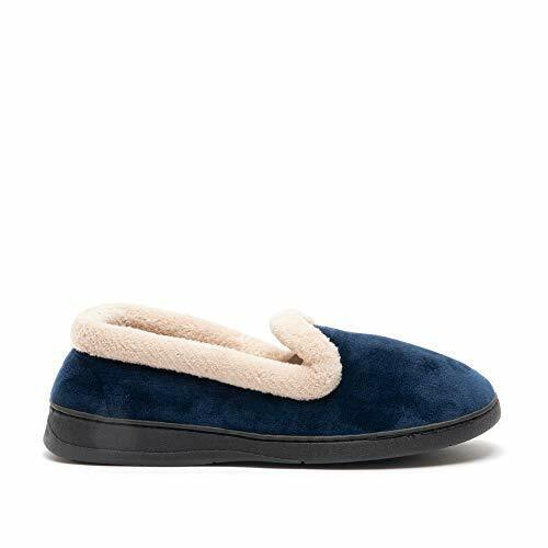 Jo & Joe Cashmere Ladies Light Weight Soft Velour Warm Lined Fleece Trim Hard Sole Slippers Navy Blue