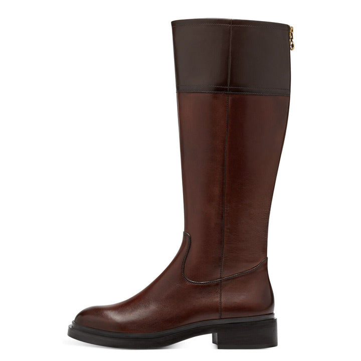Tamaris 25540 Ladies Leather Zip Up Knee High Adjustable Calf Boot Tan/Mocca
