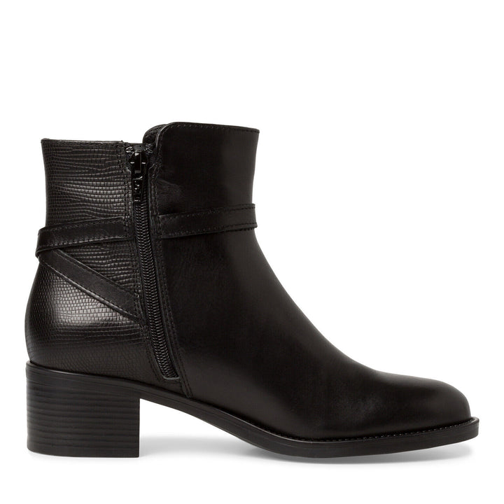 Tamaris 25017 Ladies Leather Reptile Print Zip Up Block Heel Ankle Boot Black