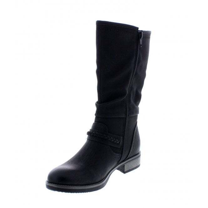 Rieker 98860 Ladies Faux Leather Warm Lined Biker Style Boots With Inside Zip Fasten Black