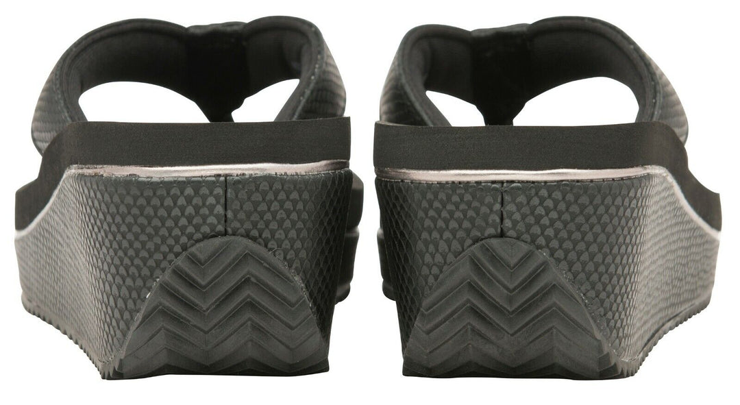 Dunlop Black Snake Print Mid Wedge Mules Toe Post Flip Flop Beach Summer Sandals