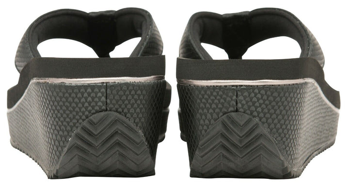 Dunlop Black Snake Print Mid Wedge Mules Toe Post Flip Flop Beach Summer Sandals