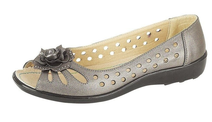 Boulevard L515 Ladies Punched Flower Open Peep Toe Summer Casual Sandals Pewter