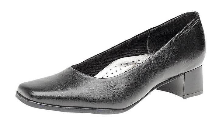 Mod Comfys Tara Ladies L989 Leather Low Block Heel Court Shoes 2 TO 10 Black