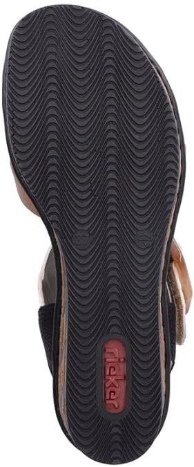 Rieker 68176 Ladies Beige/White/Black Touch Fasten Mid Wedge Slingback Sandals