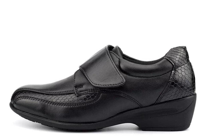 Dr Keller Eva Ladies Black Leather Strap Low Wedge Heel Office Shoes