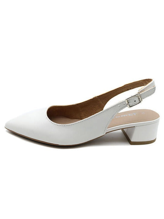 Tamaris 29500 Ladies White Leather Block Heel Pointed Toe Buckle Strap Sandals