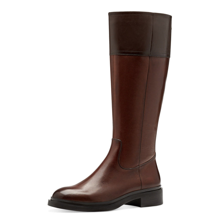 Tamaris 25540 Ladies Leather Zip Up Knee High Adjustable Calf Boot Tan/Mocca