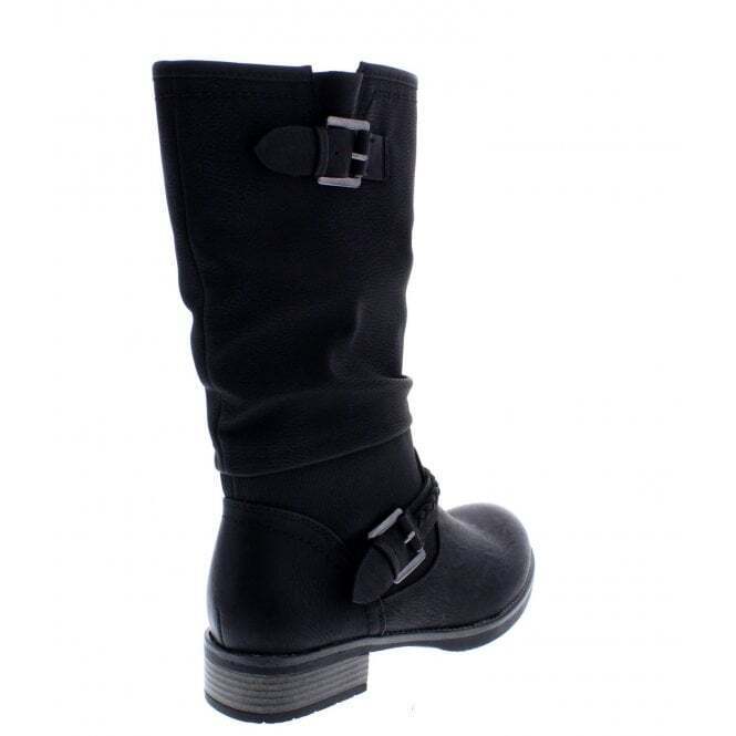 Rieker 98860 Ladies Faux Leather Warm Lined Biker Style Boots With Inside Zip Fasten Black