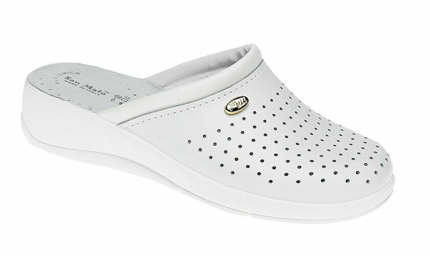 DEK L128 Ladies Coated Leather Clogs Nursing/Kitchen SLIP ON Mules White