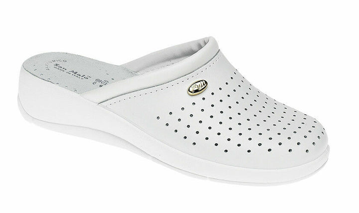 DEK L128 Ladies Coated Leather Clogs Nursing/Kitchen SLIP ON Mules White