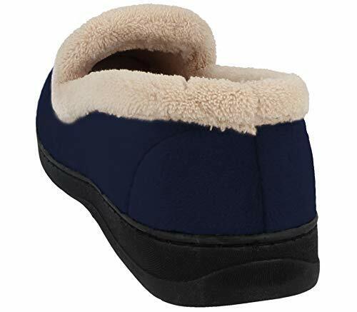 Jo & Joe Cashmere Ladies Light Weight Soft Velour Warm Lined Fleece Trim Hard Sole Slippers Navy Blue