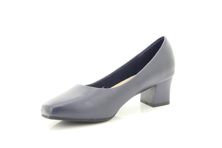 Comfort Plus Karly Ladies Wide Fitting Slip On Block Heel Court Shoes Navy