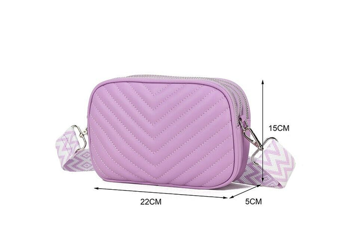 Long & Son Ladies Triple Zip Handbag Crossbody Adjustable Fabric Strap Purple