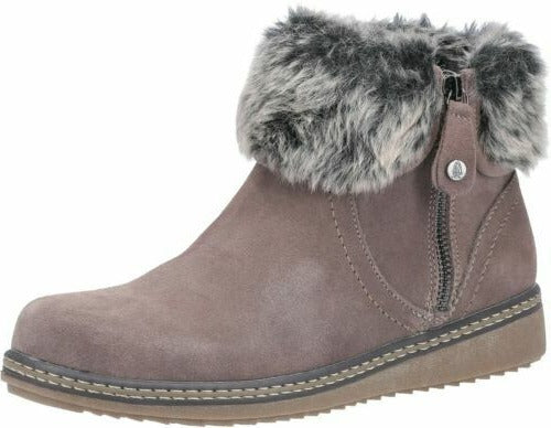 Hush Puppies Penny Ladies Grey Suede Warm Lined Faux Fur Cuff Memory Foam Boots