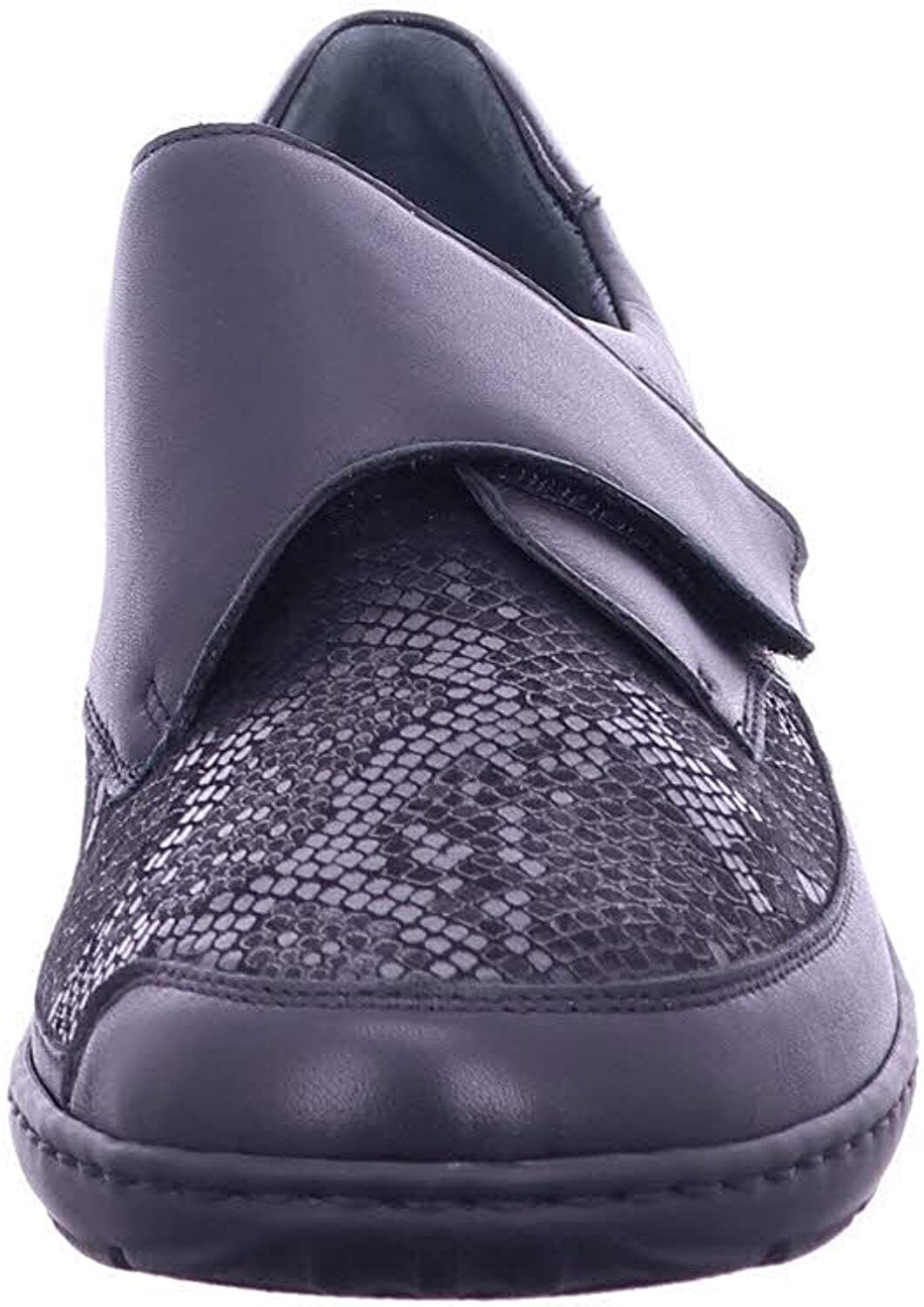 Waldlaufer Henni 496H31 Ladies Wide Dual Fit Leather/Textile Touch Fasten Stretch Shoe Black