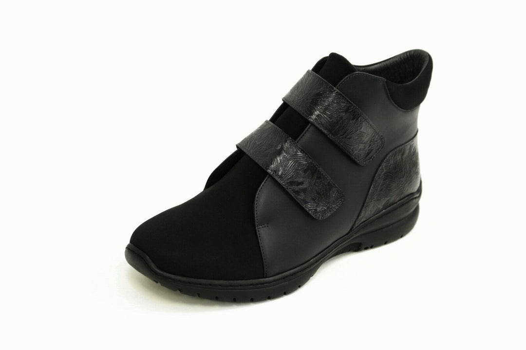 Footsoft Bree  EXTRA WIDE (EE/ EEE) Black Leather Double Strap Ankle Boots With Removable Insole
