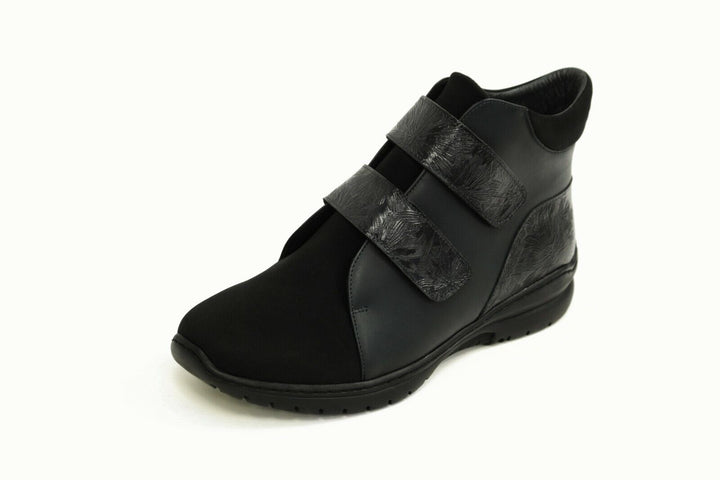 Footsoft Bree  EXTRA WIDE (EE/ EEE) Black Leather Double Strap Ankle Boots With Removable Insole