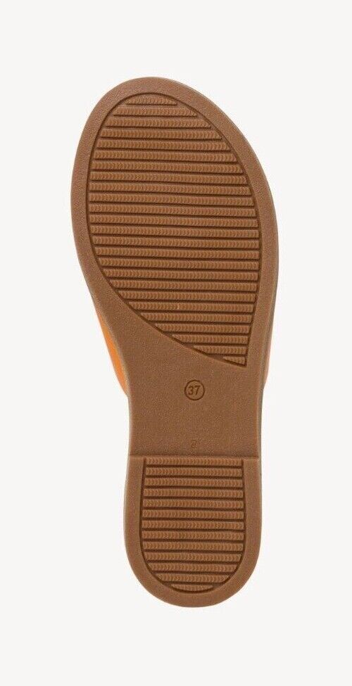 Tamaris 27135 Womens Orange Leather Flat Memory Foam Slider Mules Sandals