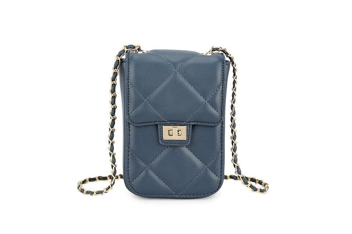 Long & Son Ladies Small Phone Handbag Crossbody Toggle Adjust Chain Navy Blue