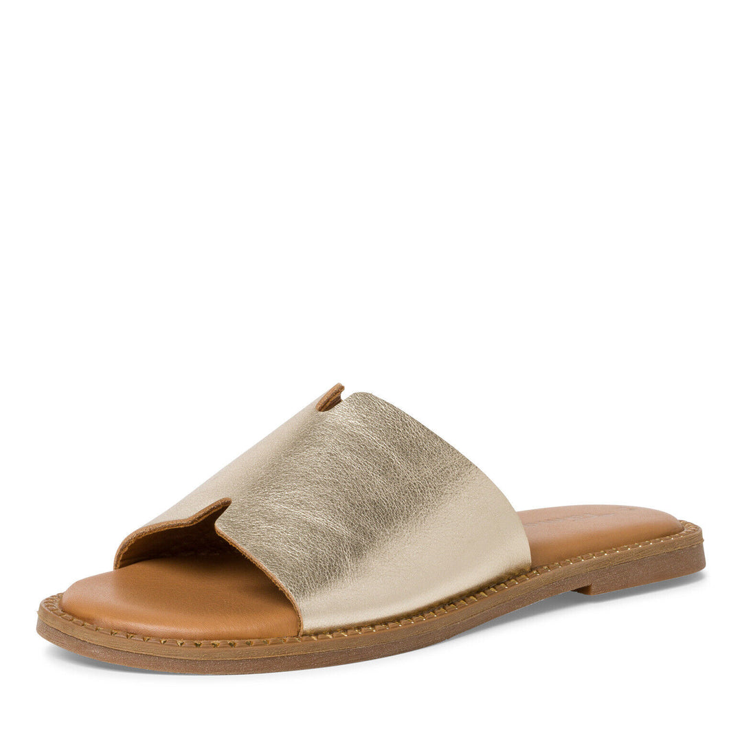 Tamaris 27135 Ladies Gold Leather Slider Mule Sandals Touch It