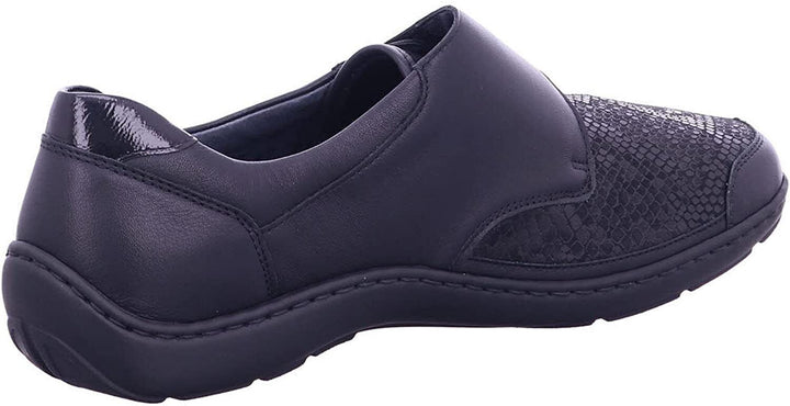 Waldlaufer Henni 496H31 Ladies Wide Dual Fit Leather/Textile Touch Fasten Stretch Shoe Black